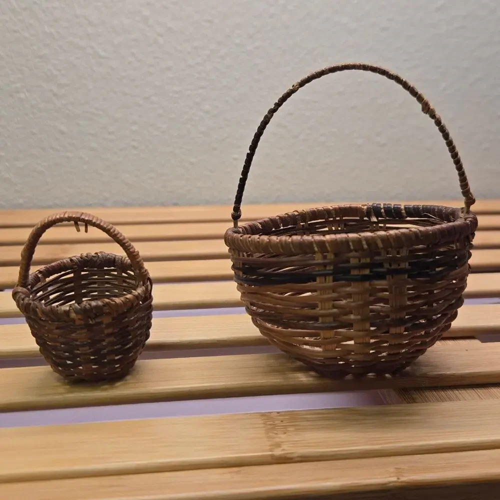 Vintage Miniature Woven Baskets Pair Set 2